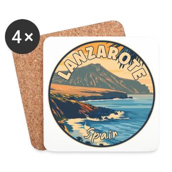 Explorez Lanzarote en Espagne Îles Canaries anciennes - Dessous de verre (lot de 4) - blanc - Devant