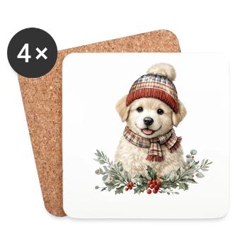 Winter Paw Dog with Hat - Coasters (set of 4) - white - Front