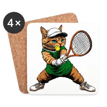 Katzen Tennis - Untersetzer (4er-Set) - Weiß - Vorne