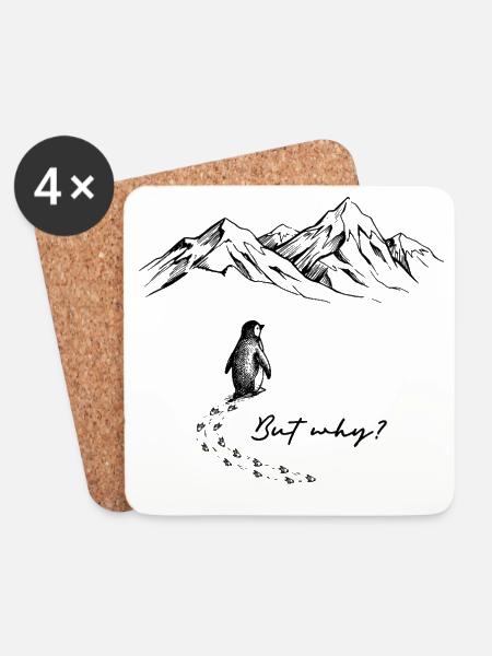 Pinguin But why Motivation Antarktis Backprint - Untersetzer (4er-Set) - Weiß