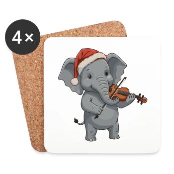 Éléphant de Noël Animal jouant du violon - Dessous de verre (lot de 4) - blanc - Devant