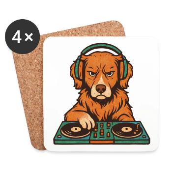DJ Great Retriever in Retro Vinyl Style - Coasters (set of 4) - white - Front