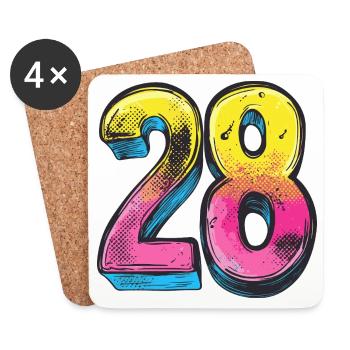 28 Zahl Bunt - Untersetzer (4er-Set) - Weiß - Vorne