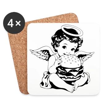 Burger Engel – Le chérubin mange du millésime hamburger - Dessous de verre (lot de 4) - blanc - Devant