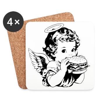 Burger Engel – Le chérubin mange du millésime hamburger - Dessous de verre (lot de 4) - blanc - Devant