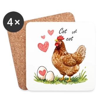Heart Hen and Watercolor Eggs - Coasters (set of 4) - white - Front