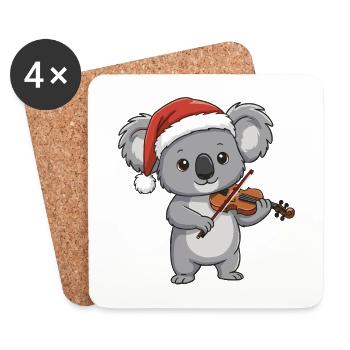 Ours koala de Noël jouant de l’art du violon - Dessous de verre (lot de 4) - blanc - Devant