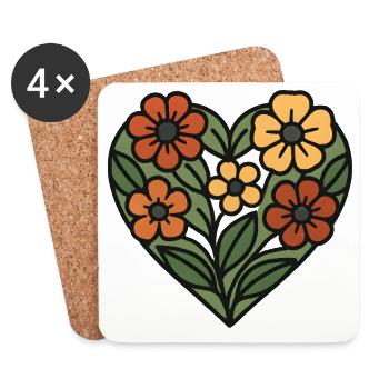 Floral Pattern Heart - Coasters (set of 4) - white - Front