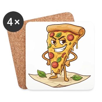 Freches Pizzastück Cartoon - Untersetzer (4er-Set) - Weiß - Vorne