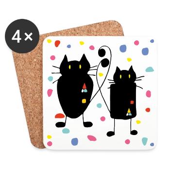 Katzen - Untersetzer (4er-Set) - Weiß - Vorne