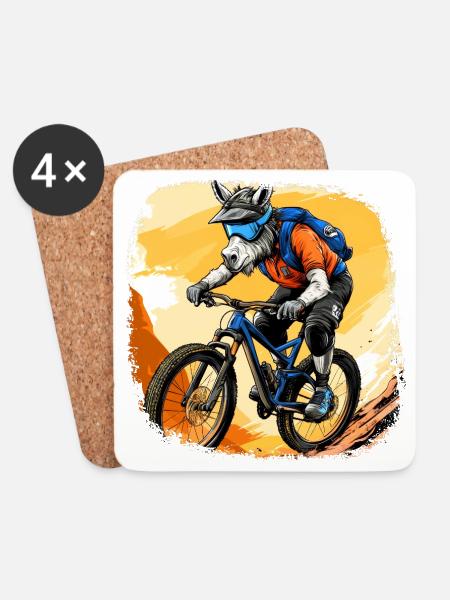 Esel Mountainbiker / Bike Esel - Untersetzer (4er-Set) - Weiß