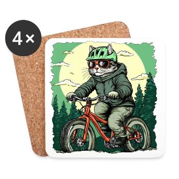 Katzen Bikerin / Velo Kätzchen - Untersetzer (4er-Set) - Weiß - Vorne