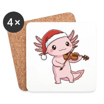 Poisson axolotl de Noël jouant de l’art du violon - Dessous de verre (lot de 4) - blanc - Devant