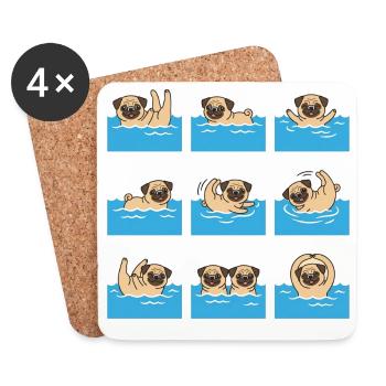 Floating Pug Cartoon for Dog Fans - Coasters (set of 4) - white - Front