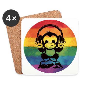 Regenbogen DJ Affe – Kopfhörer Rockhandzeichen - Untersetzer (4er-Set) - Weiß - Vorne