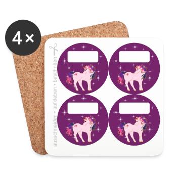 DIY Schulaufkleber Set - Fantasy Einhorn lila - 4 - Untersetzer (4er-Set) - Weiß - Vorne