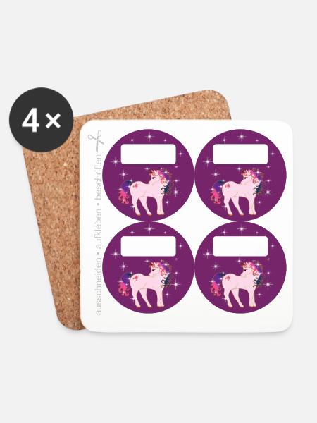 DIY Schulaufkleber Set - Fantasy Einhorn lila - 4 - Untersetzer (4er-Set) - Weiß