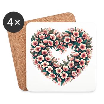 Blossom Heart Floral Crest - Coasters (set of 4) - white - Front