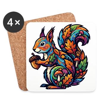 Colorful Squirrel Autumn Magic Nut Forest Dweller - Coasters (set of 4) - white - Front