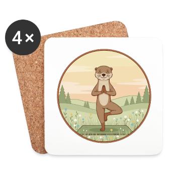 Yoga Otter Animal Doing Tree Pose - Coasters (set of 4) - white - Front