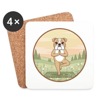 Yoga Bulldog Dog Doing Tree Pose Art - Coasters (set of 4) - white - Front