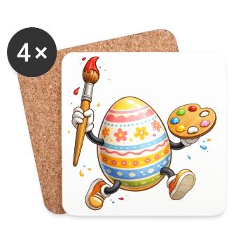 Künstlerisches Osterei mit Pinsel  - Untersetzer (4er-Set) - Weiß - Vorne