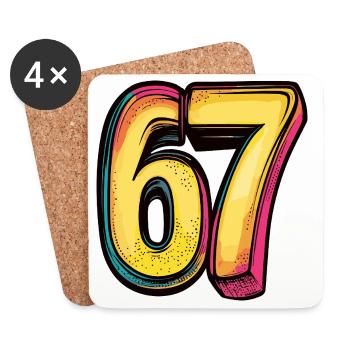 67 Zahl Bunt - Untersetzer (4er-Set) - Weiß - Vorne