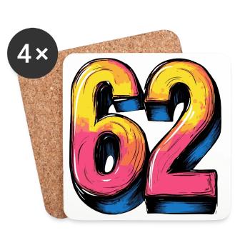 62 chiffres colorés - Dessous de verre (lot de 4) - blanc - Devant