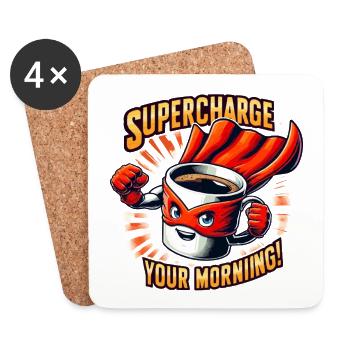 Supercharge ton héros du café du matin - Dessous de verre (lot de 4) - blanc - Devant