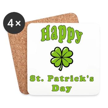 Happy St. Patrick's Day - Green Shamrock - Coasters (set of 4) - white - Front