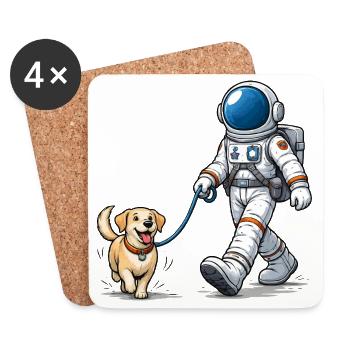 Astronaut walking his dog - Coasters (set of 4) - white - Front