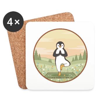Yoga Pingouin Animal faisant de l’art en posture d’arbre - Dessous de verre (lot de 4) - blanc - Devant