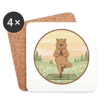 Yoga Capybara Rodent Doing Tree Pose - Coasters (set of 4) - white - Front