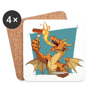 Dragon BBQ au souffle de feu - Dessous de verre (lot de 4) - blanc - Devant