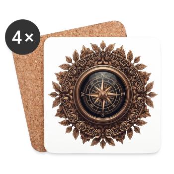 Vintage compass with rose frieze - Coasters (set of 4) - white - Front