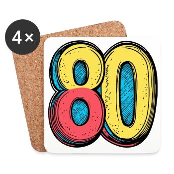 80 Zahl Bunt - Untersetzer (4er-Set) - Weiß - Vorne