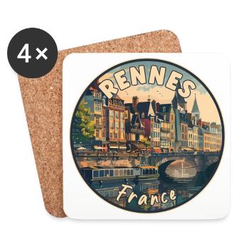 Découvrez Rennes en France Charmante ville française - Dessous de verre (lot de 4) - blanc - Devant