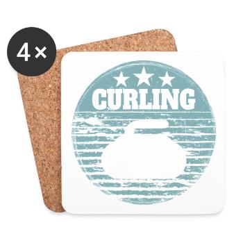 Curling Stein Wintersport Vintage Retro Style - Untersetzer (4er-Set) - Weiß - Vorne