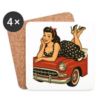Rockabilly Pin-Up auf Oldtimer im Retro-Stil - Untersetzer (4er-Set) - Weiß - Vorne
