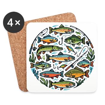 Fischarten Fische Köder Angel Haken Angler Motiv - Untersetzer (4er-Set) - Weiß - Vorne