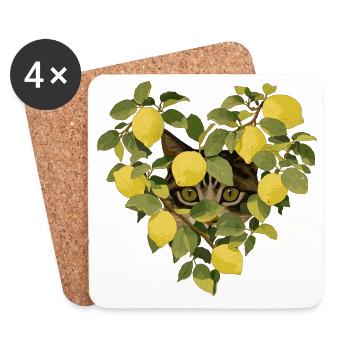 Cœur de chat fait de citrons - Dessous de verre (lot de 4) - blanc - Devant