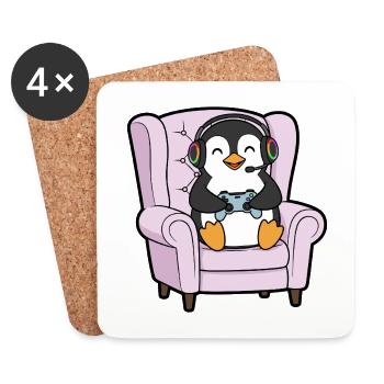 Gamer Penguin Bird jouant aux jeux vidéo - Dessous de verre (lot de 4) - blanc - Devant