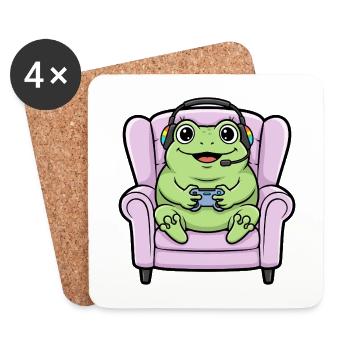 Gamer Frog Amphibian jouant aux jeux vidéo - Dessous de verre (lot de 4) - blanc - Devant