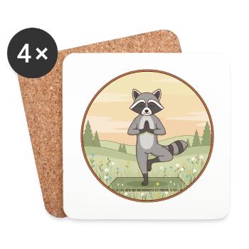 Yoga Raccoon Animal Doing Tree Pose - Coasters (set of 4) - white - Front