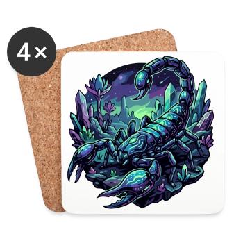 Neon Scorpion on Crystal Planet Fantasy Motif - Coasters (set of 4) - white - Front