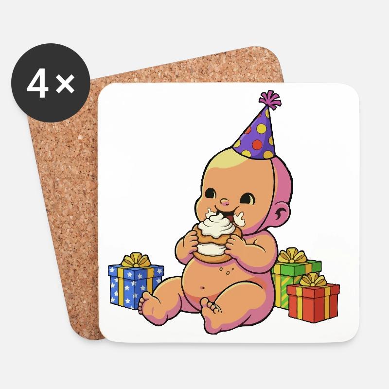 Bébé Cupcake d’anniversaire - Dessous de verre (lot de 4) - blanc