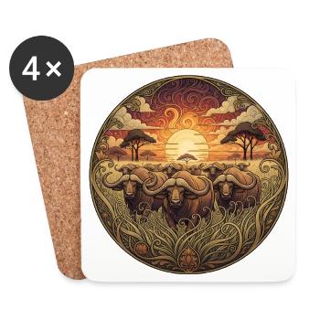 Wildebeest Sonnenuntergang Rundbild - Untersetzer (4er-Set) - Weiß - Vorne