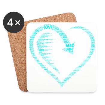 Grand Cœur, Cœur, Flèche avec Amour, Cœur d’Amour - Dessous de verre (lot de 4) - blanc - Devant