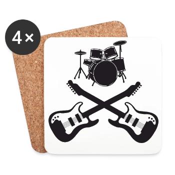 Drum Set and Crossed Guitars Rock Art - Coasters (set of 4) - white - Front