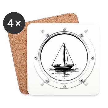 Porthole Sailboat Black & White - Coasters (set of 4) - white - Front